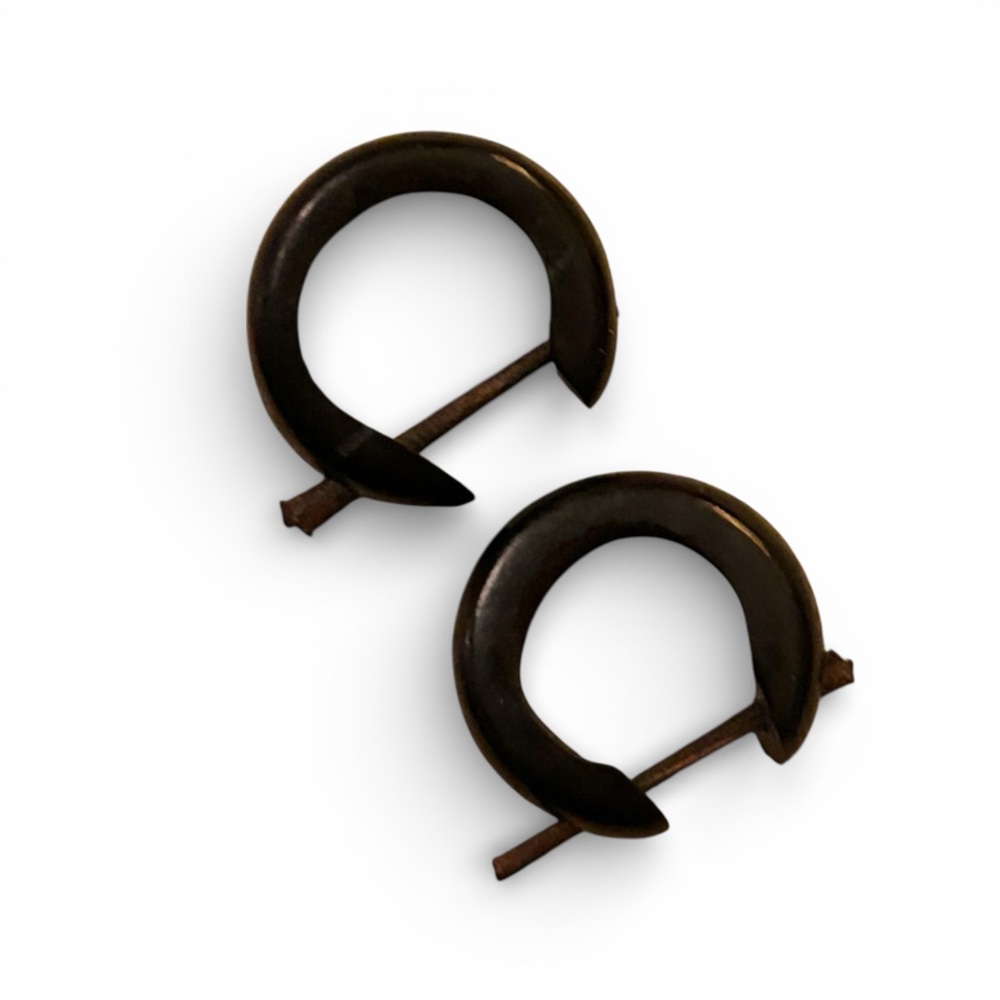 Vintage Black Brown Dark Wood Mini Hoop Earrings Stick Closure Handmade in Peru